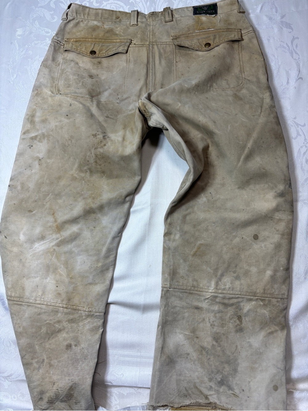 Vintage Black Bear Men's Cargo Work Jeans in Beige - Rugged Utility Style